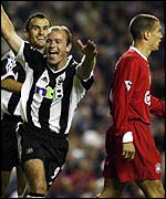 Alan Shearer scores against Newcastle this season