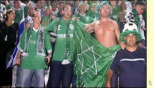 Maccabi Haifi entertain their fans in their temporary Cypriot home