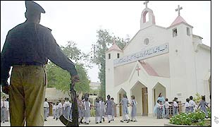 Karachi policeman guard the Christchurch missionary school in Karachi
