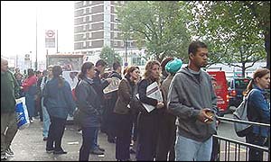 Queues at Shepherd's Bush bus stops