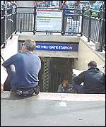 Notting Hill Tube Station with shutters down
