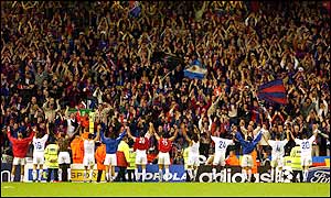 The FC Basle fans applaud a gritty performance from their team