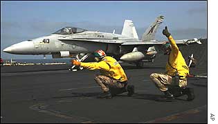 Jet takes off from USS Abraham Lincoln 