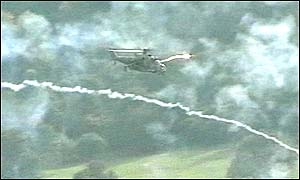 Russian helicopter in action in Galashki