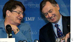 IMF Deputy Managing Director Anne Krueger and Managing Directory Horst Koehler ahead of Thursday's press conference.