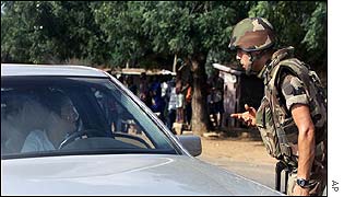 French soldier with departing foreigner