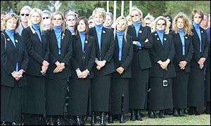 The USA team's party of wives and girlfriends pose for official photographs at The Belfry