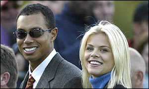 Tigers Woods accompanies his Swedish girlfriend Elin Nordegren 