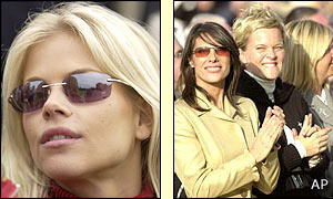 Elin Nordegren watches Tiger Woods while Suzanne Torrance applauds with Pernilla Bjorn