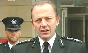 Hugh Orde addressing reporters after meeting Policing Board