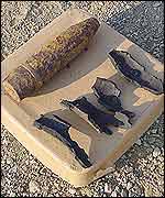 Fragments of a destroyed shell