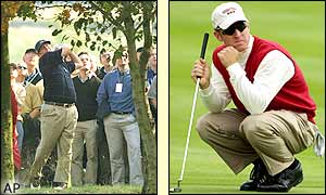 Mark Calcavecchia and David Duval overcome early trouble to clinch victory in their match to level the overall score to 6� - 6�