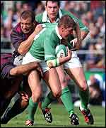 Ireland fly-half Ronan O'Gara runs into Georgia defence