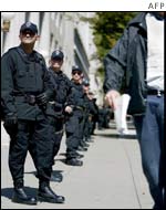 Police from Massachusetts in position in front of the Riggs Bank 