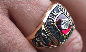 Curtis Strange, the American captain, wears a special Ryder Cup ring on his finger