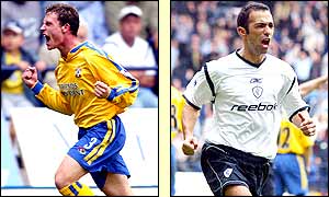 Southampton defender Wayne Bridge and Bolton's French ace Youri Djorkaeff celebrate their goals