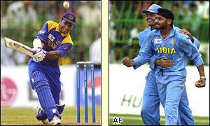 Singh catches Jayasuriya for 74 off the bowling of Agarkar