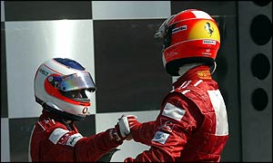 Rubens Barrichello thanks Michael Schumacher for handing him victory at Indianapolis