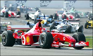 Michael Schumacher leads from the start of the United States Grand Prix