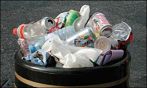 Overflowing litter bin