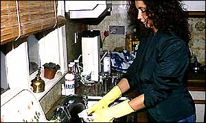 Woman washing dishes