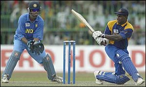 Sanath Jayasuriya in action for Sri Lanka