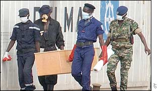 A coffin of a victim is carried