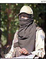 A paramilitary police officer on duty in Kashmir