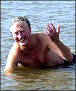 Michael Meacher lying in the water