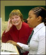 Penny Lewis and pupil on PC