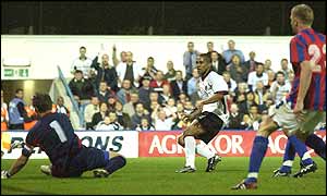 Steve Marlet slides in Fulham's opener against Hajduk Split 