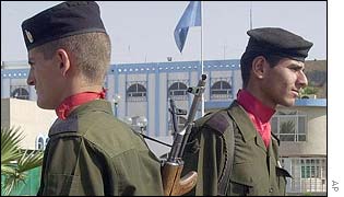 Iraqi guards outside the UN headquarters in Baghdad