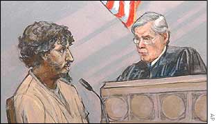 Artist's drawling of Reid and Judge William Young