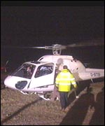 Helicopter carrying contestants