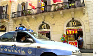Italian police car outside McDonalds