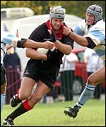 Simon Taylor bursts through the Ebbw Vale defence
