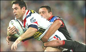 Roosters captain Brad Fittler in action
