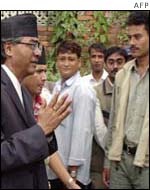 Sacked Prime minister Sher Bahadur Debua meeting his supporters