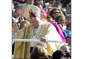 The pope arriving at the ceremony ( photograph courtesy of AFP)
