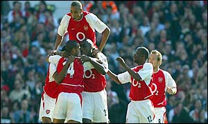 Arsenal celebrate the first goal