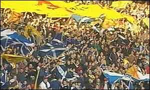 Football fans with flags
