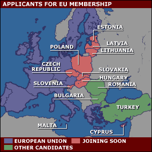 Map showing Europe and EU expansion plans