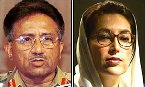 General Musharraf (l) and former Prime Minister Benazir Bhutto (photographs courtesy of AP)