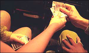 Money being handed to a prostitute