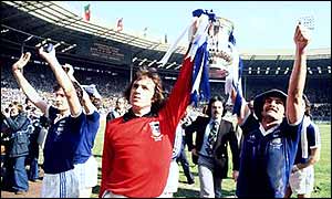 George Burley and his team-mates celebrate Ipswich's FA Cup final win over Arsenal in 1978 