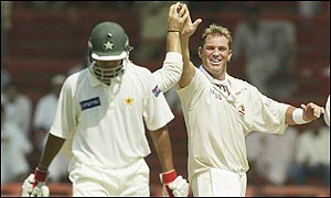 Australia's Shane Warne is the pick of the bowlers with figures four for 11