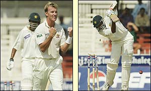 Danish Kaneria is the second highest scorer with 8 - Abdur Razzaq top scores with 21