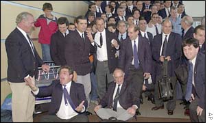 Survivors and their relatives arriving in Chile