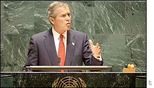 President George Bush addresses the UN general assembly