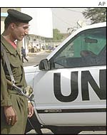 Iraqi guard at UN headquarters in Baghdad